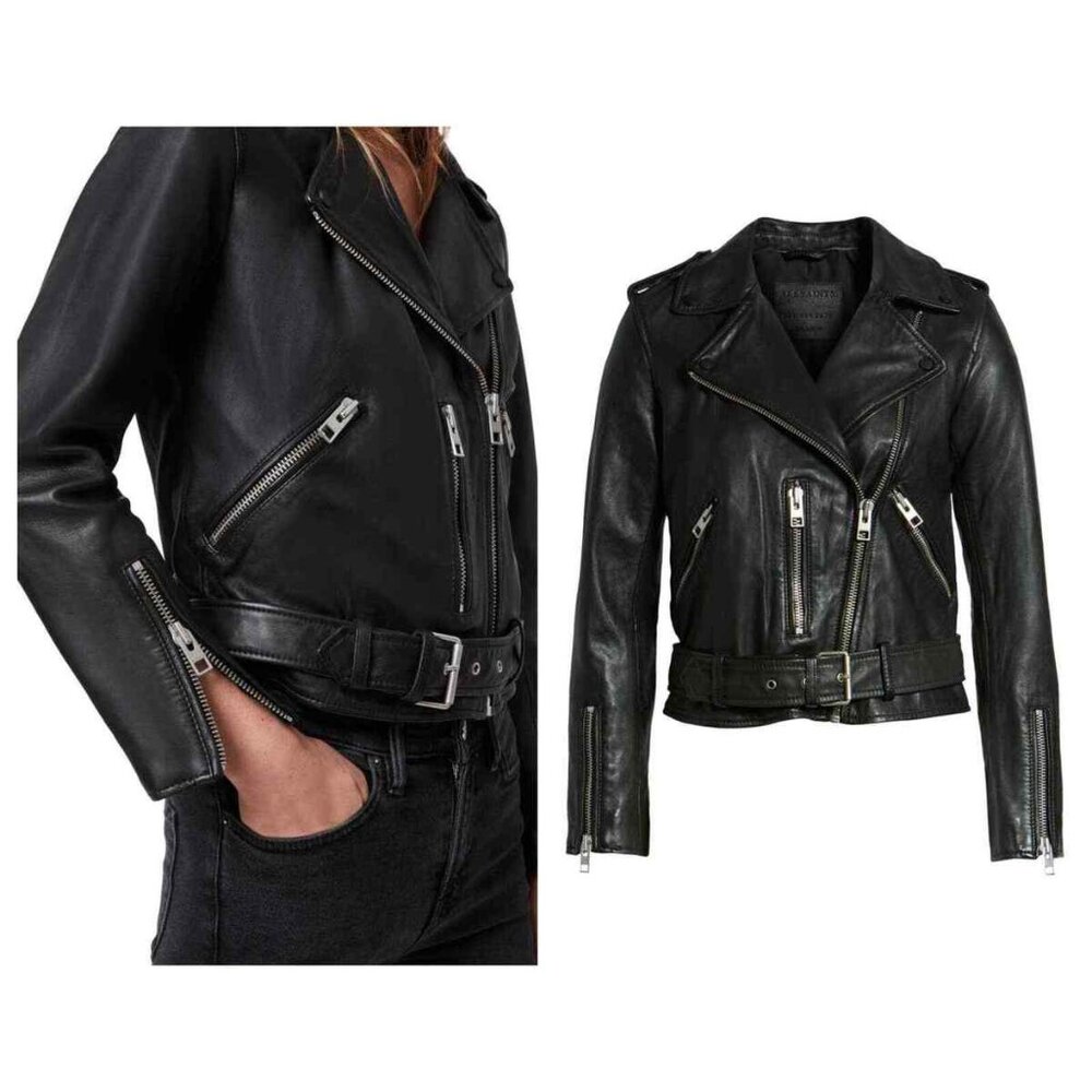 All Saints Balfern Leather Biker Jacker, Size 8